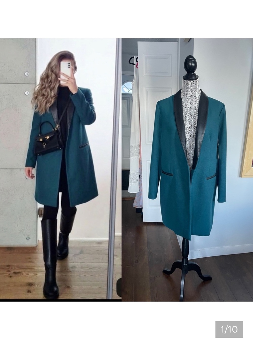 NWT BB Dakota Teal Coat Blazer Jacket With Real Leather Trim. Large. - Picture 1 of 10